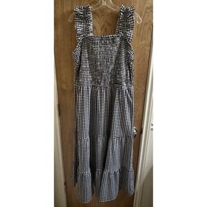 Cato Fit & Flare Dress Black White Gingham Maxi Dress Ruffle Strap Sleeves 18/20